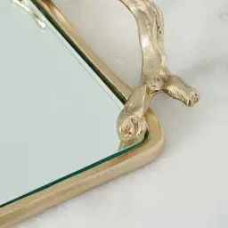 Golden Branch Mirror Tray