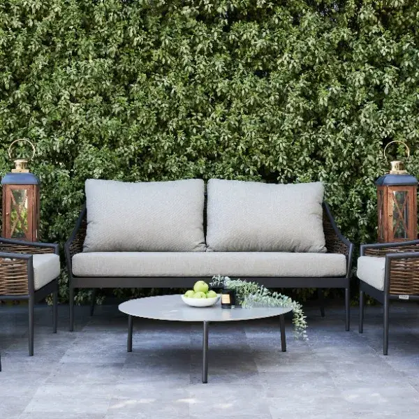 Lucia Warm Beige 2-Seater Outdoor Sofa - Charcoal Frame