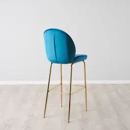 Betty II Peacock Blue Velvet Bar Stool - Gold Legs