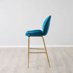 Betty II Peacock Blue Velvet Bar Stool - Gold Legs