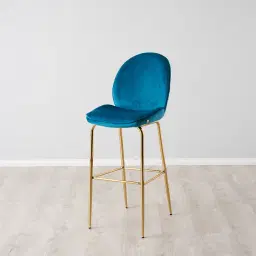 Betty II Peacock Blue Velvet Bar Stool - Gold Legs