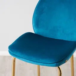Betty II Peacock Blue Velvet Bar Stool - Gold Legs