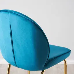 Betty II Peacock Blue Velvet Bar Stool - Gold Legs