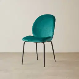 Abbey II Peacock Blue Velvet Dining Chair - Black Legs