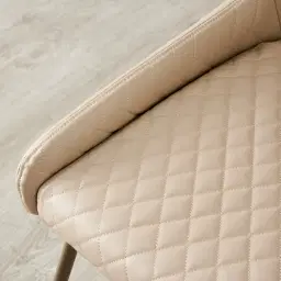 Quinn Sand Beige Vegan Leather Dining Chair - Brass Colour Legs