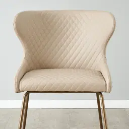 Quinn Sand Beige Vegan Leather Dining Chair - Brass Colour Legs
