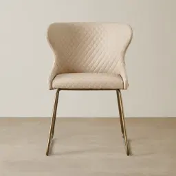 Quinn Sand Beige Vegan Leather Dining Chair - Brass Colour Legs