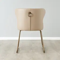 Quinn Sand Beige Vegan Leather Dining Chair - Brass Colour Legs