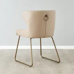 Quinn Sand Beige Vegan Leather Dining Chair - Brass Colour Legs