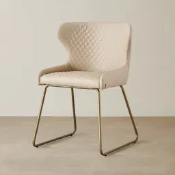 Quinn Sand Beige Vegan Leather Dining Chair - Brass Colour Legs
