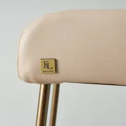 Quinn Sand Beige Vegan Leather Bar Stool  - Brass Colour Legs