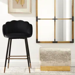 Amber Black Velvet Counter Stool - 64cm