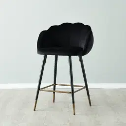 Amber Black Velvet Counter Stool - 64cm