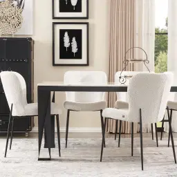 Masa Natural White Marble Dining Table  - Black Legs 200cm