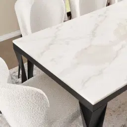 Masa Natural White Marble Dining Table  - Black Legs 200cm
