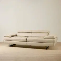 Lennox Almond Cream Leather 3-Seater Sofa