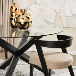 Franco Beige Linen Chair with Black Beech Wood Legs