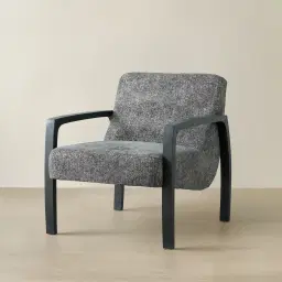 Astrid Distressed Grey Fabric Chair - Black Legs