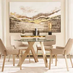 Jutta Glass 120cm Dining Table - Antique Brass Colour Legs