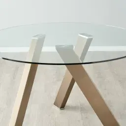 Jutta Glass 120cm Dining Table - Antique Brass Colour Legs