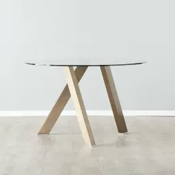 Jutta Glass 120cm Dining Table - Antique Brass Colour Legs