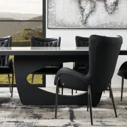 Henry Black Vegan Leather Dining Chair - Black Nickel Legs