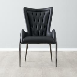 Henry Black Vegan Leather Dining Chair - Black Nickel Legs