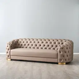 Kelly Beige Vegan Leather 3-Seater Sofa 