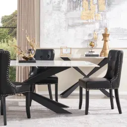 Lena White Sintered Stone Dining Table - Black Legs