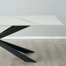 Lena White Sintered Stone Dining Table - Black Legs
