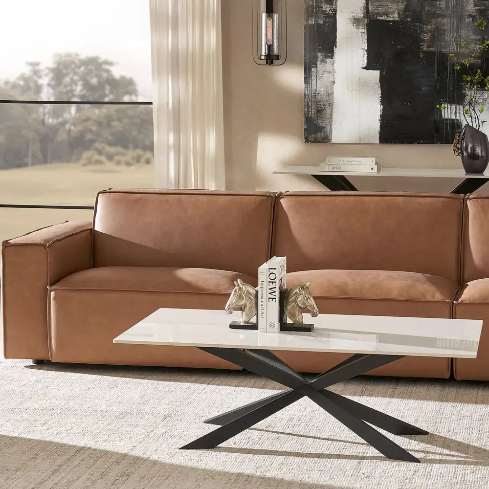 Lena White Sintered Stone Coffee Table - Black Legs