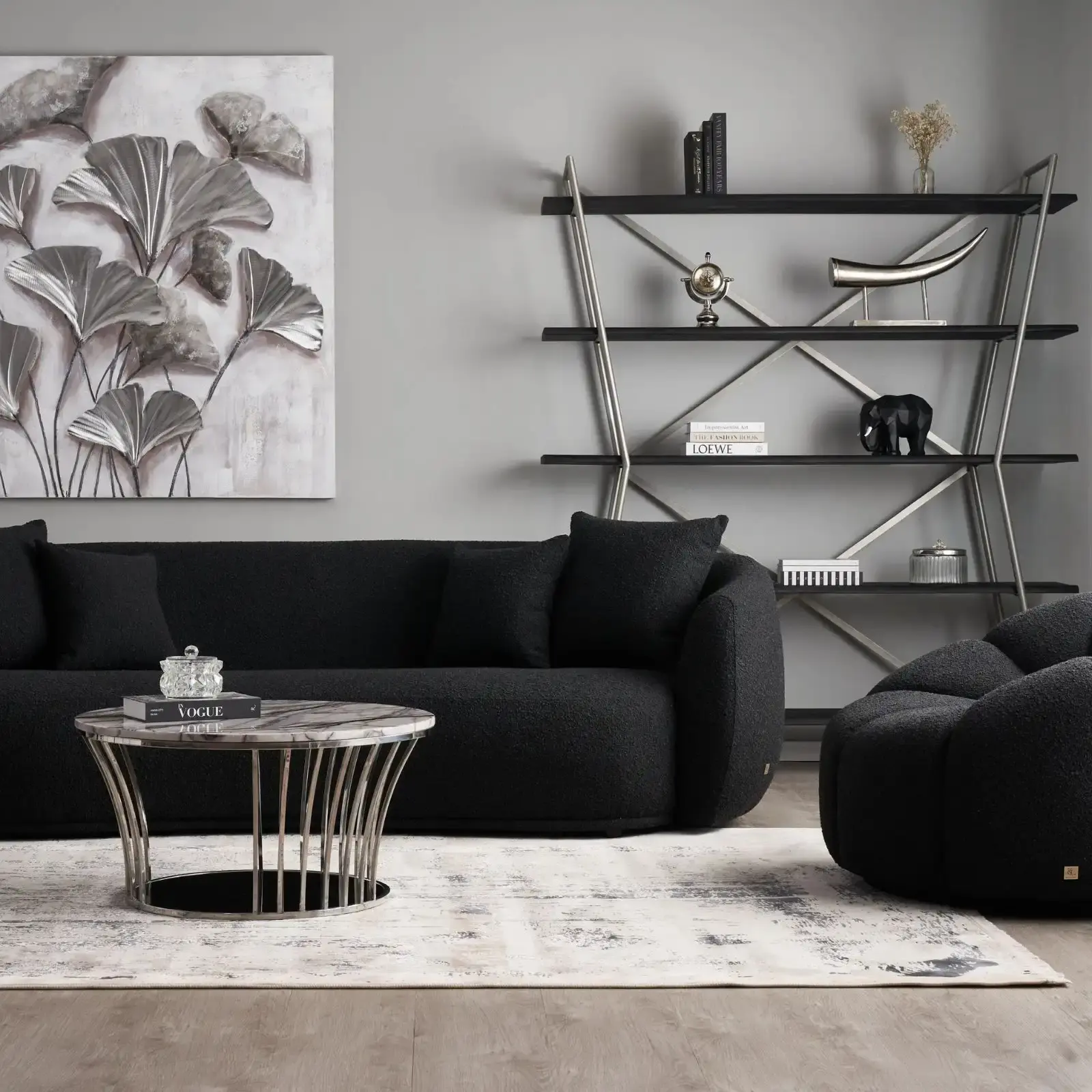 Everett Black Boucle 2 Seater Sofa 