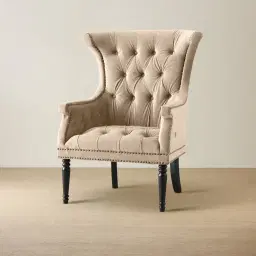 Deco Beige Velvet Armchair