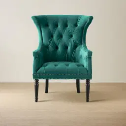 Deco Peacock Blue Velvet Armchair