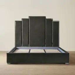 Jacques Charcoal Velvet King Bed - Black Nickel Frame