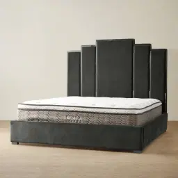 Jacques Charcoal Velvet King Bed - Black Nickel Frame
