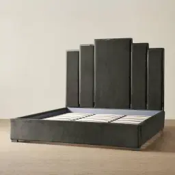 Jacques Charcoal Velvet King Bed - Black Nickel Frame