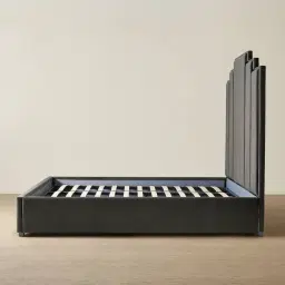 Jacques Charcoal Velvet Queen Bed - Black Nickel Frame