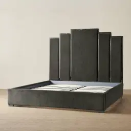 Jacques Charcoal Velvet Queen Bed - Black Nickel Frame