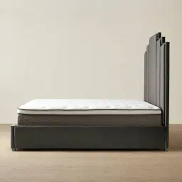 Jacques Charcoal Velvet Queen Bed - Black Nickel Frame