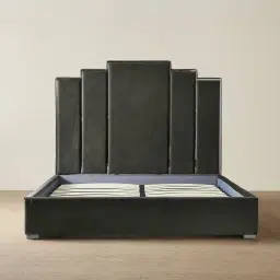 Jacques Charcoal Velvet Queen Bed - Black Nickel Frame