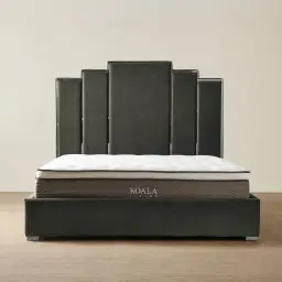 Jacques Charcoal Velvet Queen Bed - Black Nickel Frame
