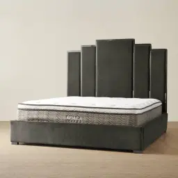 Jacques Charcoal Velvet Queen Bed - Black Nickel Frame