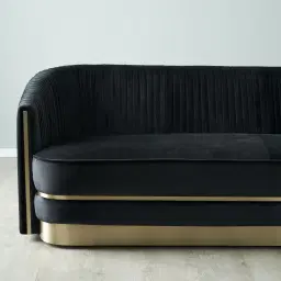 Crown Midnight Black Velvet 3-Seater Sofa