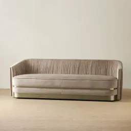 Crown Beige Velvet 3-Seater Sofa