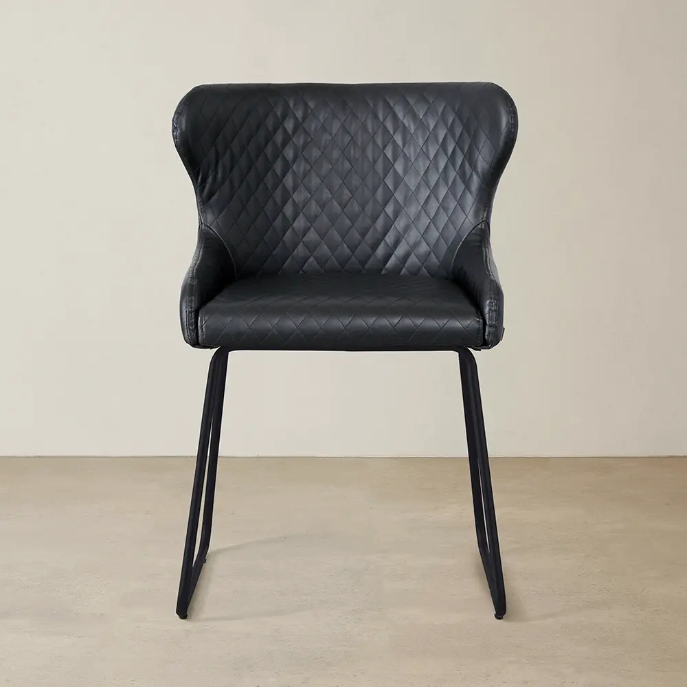 Quinn Black Vegan Leather Dining Chair - Black Legs