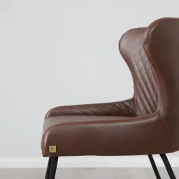 Quinn Brown Vegan Leather Dining Chair - Black legs
