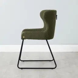 Quinn Olive Green Boucle Dining Chair - Black Legs