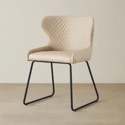 Quinn Sand Beige Vegan Leather Dining Chair - Black Legs