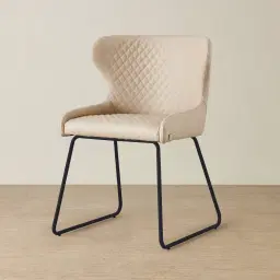 Quinn Sand Beige Vegan Leather Dining Chair - Black Legs